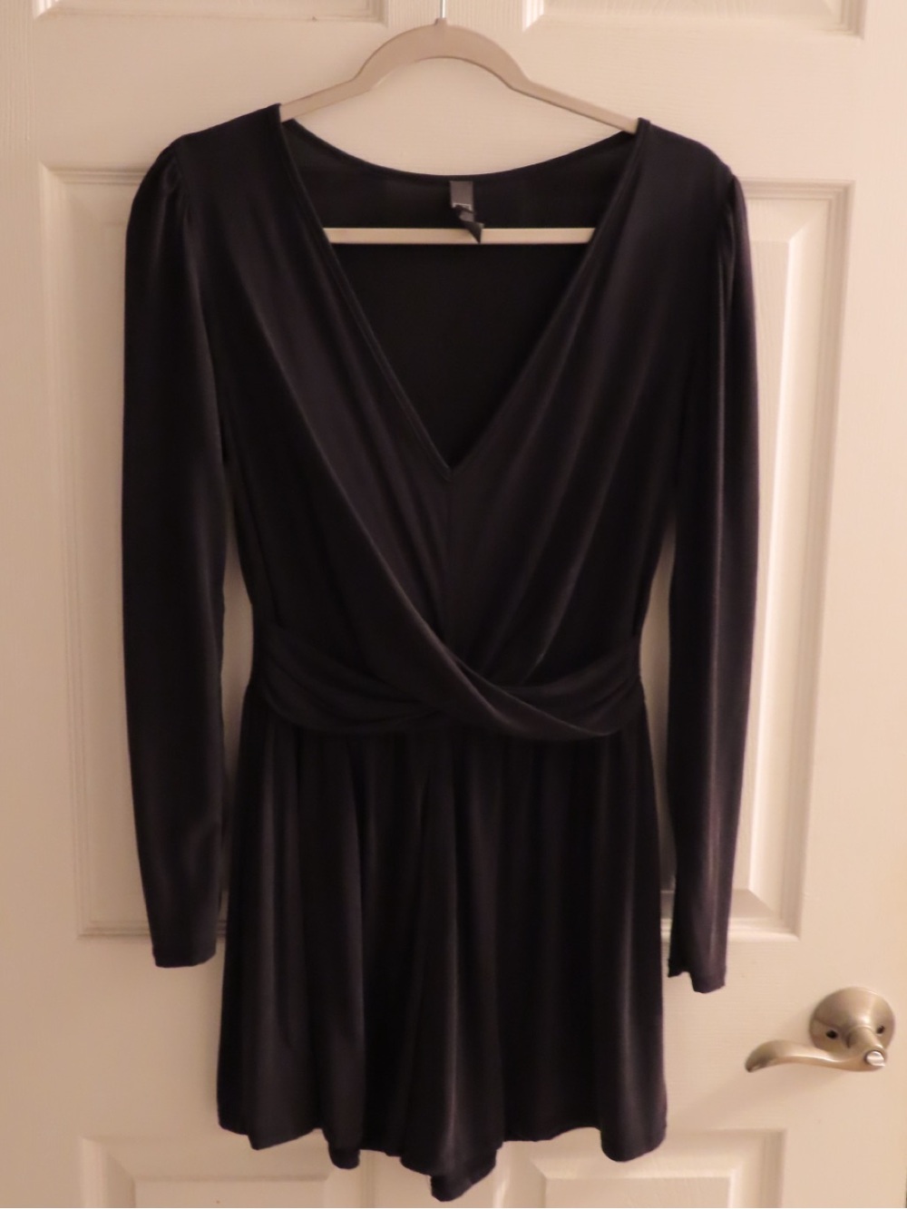 Francesca’s Women’s Black Long Sleeve Wrap Romper Dress